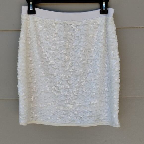 BCBG MaxAzria Percy Off White Sequin Bodycon Stretch Mini Skirt Size M - Picture 6 of 12